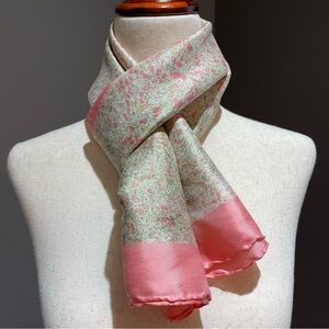 Echo 100% Silk Scarf 15x46 Rectangular Pink Cream Green Dainty and Feminine